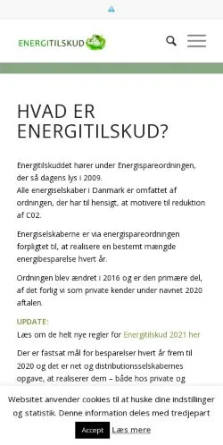 스폰서 기사용 덴마크 매체 Energitilskud 사이트 미리보기