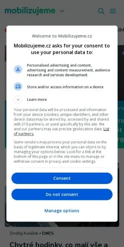 스폰서 기사용 체코 매체 Mobilizujeme.cz 사이트 미리보기
