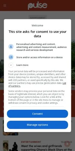 Forhåndsvisning av nettstedet Pulse Ghana, medium fra Ghana for sponsede artikler