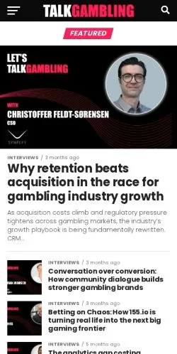 Pré-visualização do site Talk Gambling, meio de Estados Unidos para artigos patrocinados