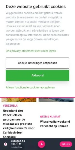 Podgląd witryny Bonaire Nieuws, medium z kraju Holandia do artykułów sponsorowanych