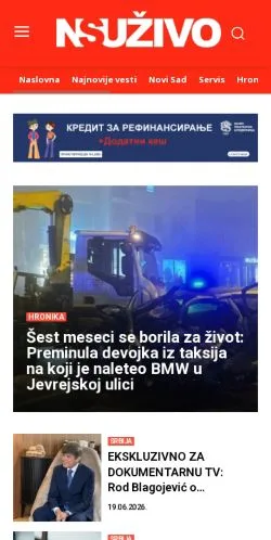 Podgląd witryny NS Uživo, medium z kraju Serbia do artykułów sponsorowanych