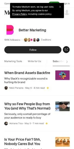 Anteprima del sito Better Marketing, media di Stati Uniti per articoli sponsorizzati