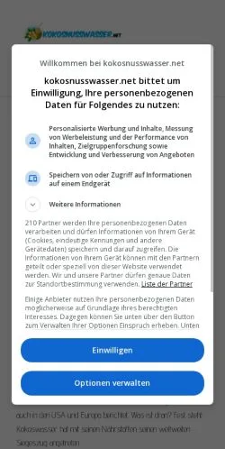 Podgląd witryny Kokosnusswasser Ratgeber, medium z kraju Niemcy do artykułów sponsorowanych