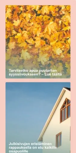 스폰서 기사용 핀란드 매체 Erikoisrakentajat 사이트 미리보기