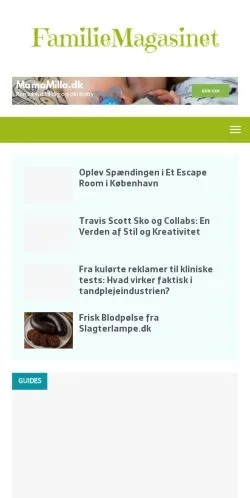 Pré-visualização do site FamilieMagasinet.dk, meio de Dinamarca para artigos patrocinados