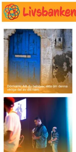 Pré-visualização do site Livsbanken, meio de Suécia para artigos patrocinados