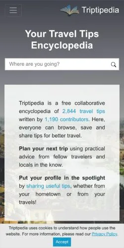 Forhåndsvisning av nettstedet Triptipedia, medium fra USA for sponsede artikler