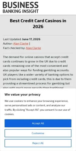 Pré-visualização do site Credit Card Casinos UK, meio de Reino Unido para artigos patrocinados