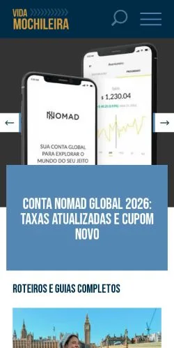 Anteprima del sito Vida Mochileira, media di Brasile per articoli sponsorizzati