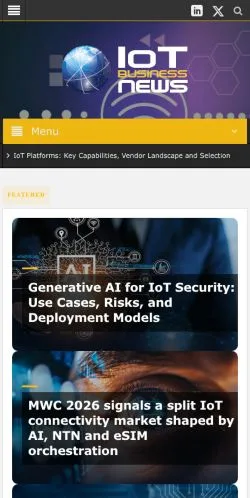 Podgląd witryny IoT Business News, medium z kraju Stany Zjednoczone do artykułów sponsorowanych