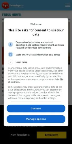 Anteprima del sito InfoTatabánya, media di Ungheria per articoli sponsorizzati