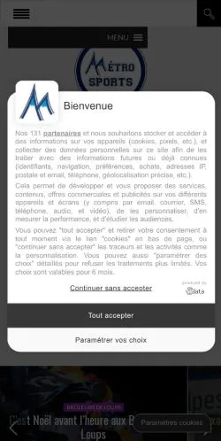 Anteprima del sito Metro-Sports, media di Francia per articoli sponsorizzati