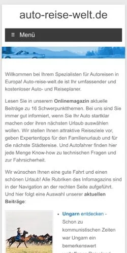 Podgląd witryny Auto Reise Welt, medium z kraju Niemcy do artykułów sponsorowanych
