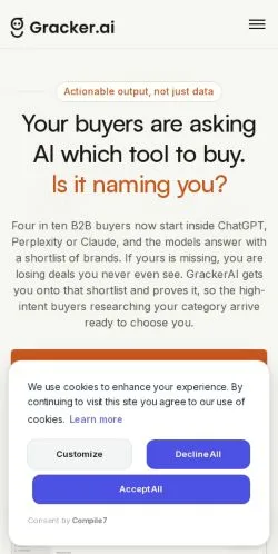 Pré-visualização do site GrackerAI, meio de Estados Unidos para artigos patrocinados