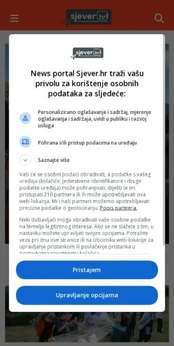 Vista previa del sitio Sjever, medio de Croacia para artículos patrocinados