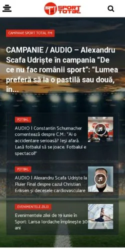 Pré-visualização do site Sport Total FM, meio de Romênia para artigos patrocinados
