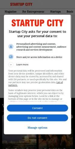 Anteprima del sito StartupCity Magazine, media di Stati Uniti per articoli sponsorizzati
