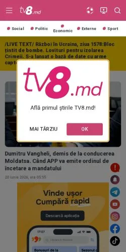 Sponsorlu makaleler için Romanya medyası TV8 sitesinin önizlemesi