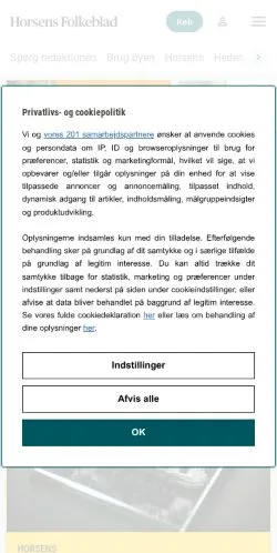 Forhåndsvisning av nettstedet Horsens Folkeblad, medium fra Danmark for sponsede artikler