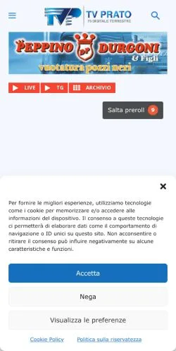 Pré-visualização do site Tv Prato, meio de Itália para artigos patrocinados