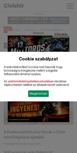 Anteprima del sito Civishír, media di Ungheria per articoli sponsorizzati