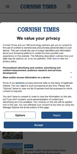 Anteprima del sito The Cornish Times, media di Regno Unito per articoli sponsorizzati
