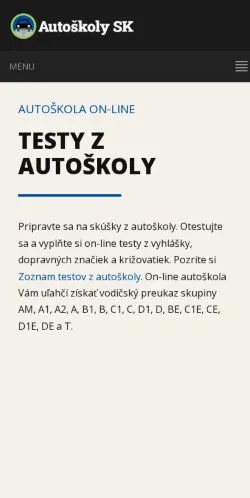 Vista previa del sitio Autoškola Testy, medio de Eslovaquia para artículos patrocinados