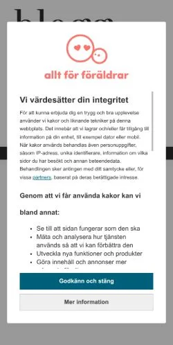 Podgląd witryny Allt för föräldrar blogg, medium z kraju Szwecja do artykułów sponsorowanych