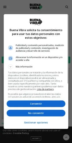 Anteprima del sito Buena Vibra, media di Spagna per articoli sponsorizzati