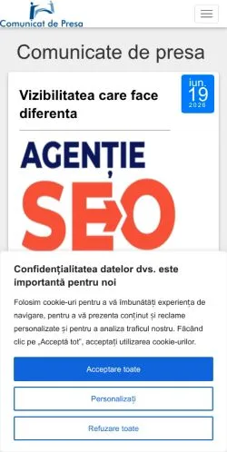 Anteprima del sito Comunicat De Presa, media di Romania per articoli sponsorizzati