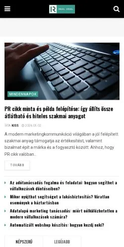 Podgląd witryny realdeal.hu, medium z kraju Węgry do artykułów sponsorowanych