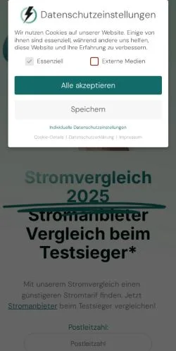 Pré-visualização do site Stromvergleich, meio de Alemanha para artigos patrocinados