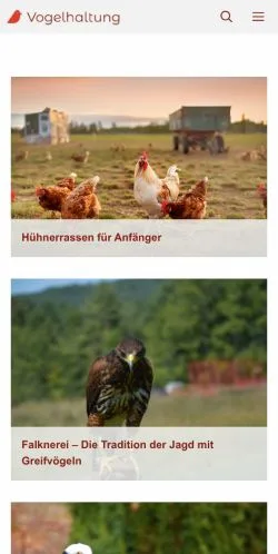 스폰서 기사용 독일 매체 Vogelhaltung 사이트 미리보기