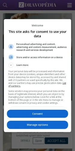 Anteprima del sito Zdravopedia, media di Slovacchia per articoli sponsorizzati