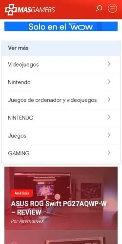 Aperçu du site MasGamers, média de Espagne pour articles sponsorisés