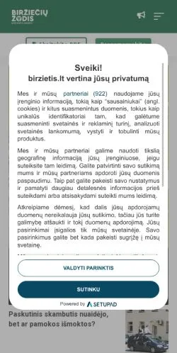 Anteprima del sito Birzietis.lt, media di Lituania per articoli sponsorizzati