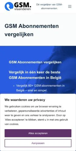 Anteprima del sito Vergelijk GSM Abonnementen, media di Paesi Bassi per articoli sponsorizzati