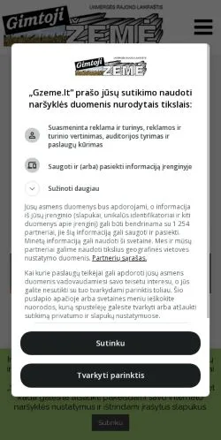 Podgląd witryny Gimtoji Zeme, medium z kraju Litwa do artykułów sponsorowanych