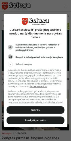 Podgląd witryny Jurbarko „Šviesa”, medium z kraju Litwa do artykułów sponsorowanych