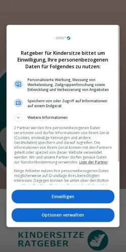 Podgląd witryny Kindersitze Ratgeber, medium z kraju Niemcy do artykułów sponsorowanych
