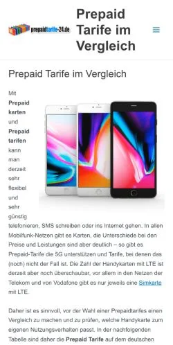 Anteprima del sito Prepaid Tarife 24, media di Germania per articoli sponsorizzati