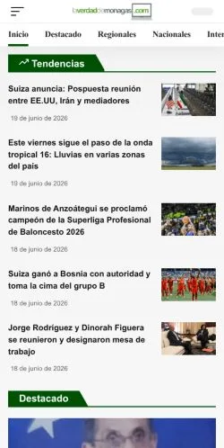 Podgląd witryny La Verdad de Monagas, medium z kraju Hiszpania do artykułów sponsorowanych