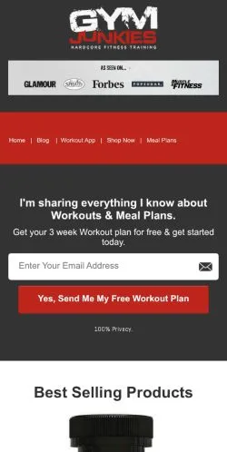 Anteprima del sito GymJunkies, media di Stati Uniti per articoli sponsorizzati