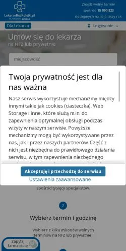 Anteprima del sito LekarzeBezKolejki, media di Polonia per articoli sponsorizzati