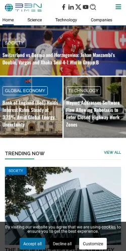 Forhåndsvisning av nettstedet BBN Times, medium fra USA for sponsede artikler