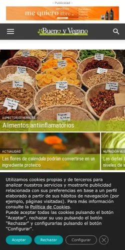 Podgląd witryny Bueno Y Vegano, medium z kraju Hiszpania do artykułów sponsorowanych