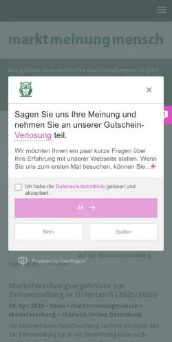 스폰서 기사용 오스트리아 매체 Marktmeinungmensch 사이트 미리보기