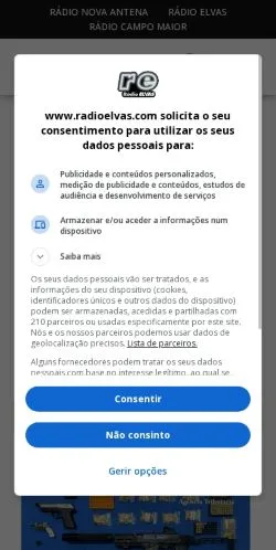 Anteprima del sito Rádio Elvas, media di Portogallo per articoli sponsorizzati