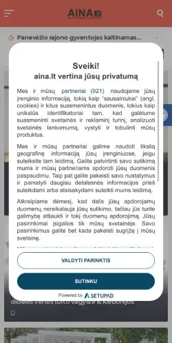 Forhåndsvisning av nettstedet AINA, medium fra Litauen for sponsede artikler